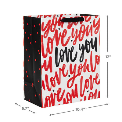 13" Love You Script on White Large Gift Bag