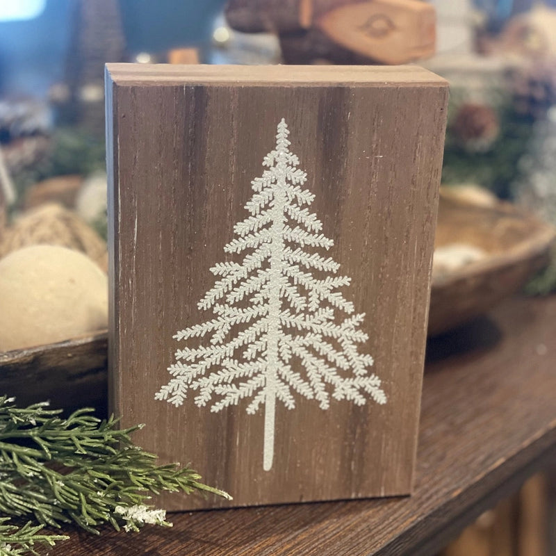 Wood/White Glitter Pine Christmas Box Sign