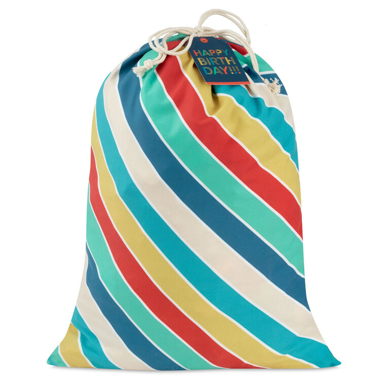 28" Bold Diagonal Stripes Birthday Canvas Gift Sack With Gift Tag