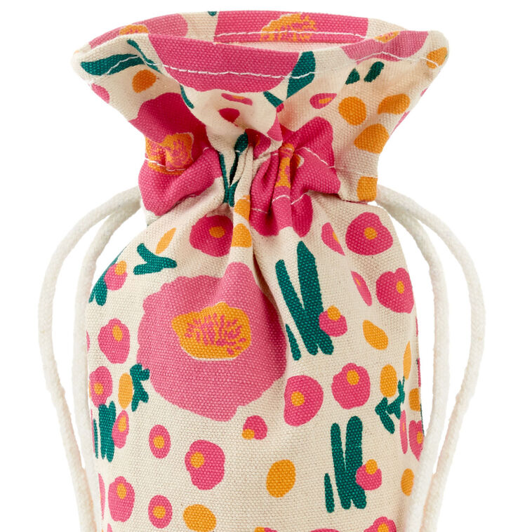 14" Pink Floral Fabric Wine Gift Bag