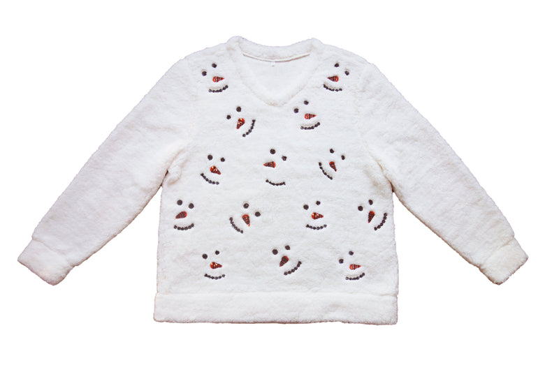 Snowman Sequin Sherpa Pullover