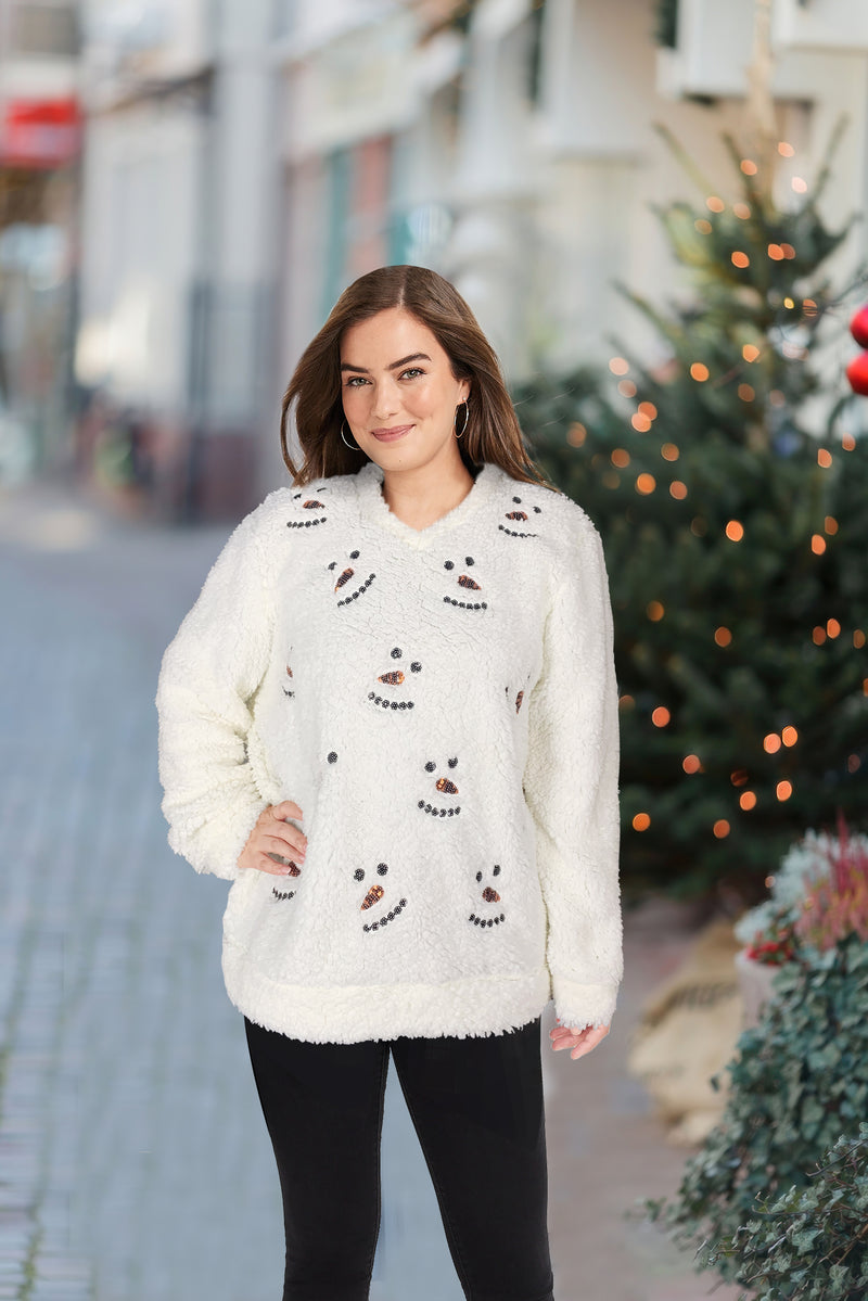 Snowman Sequin Sherpa Pullover