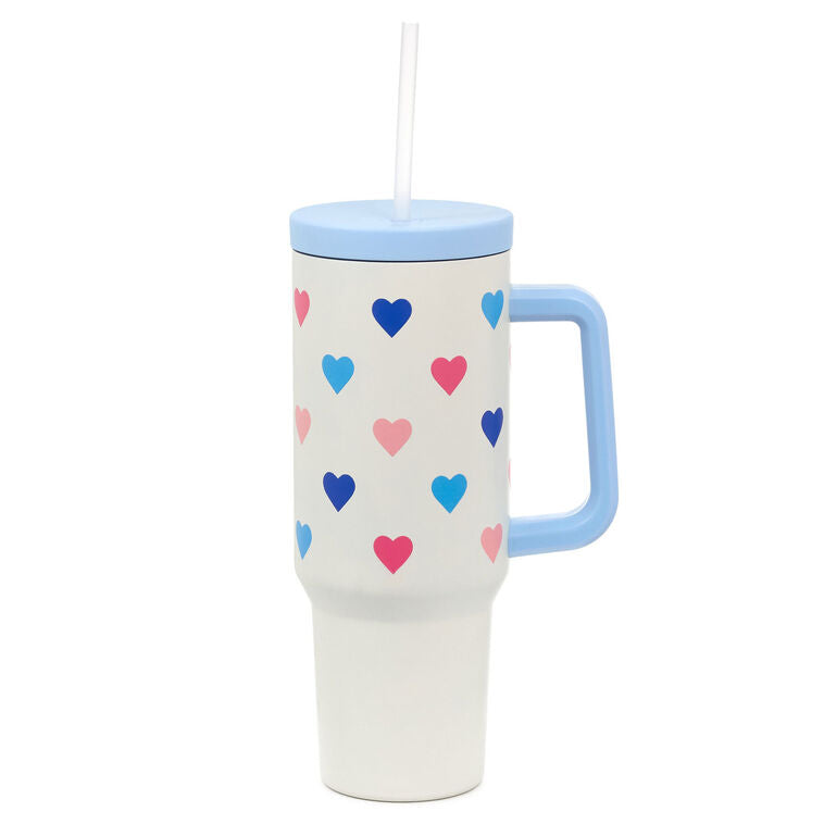 Colorful Hearts Insulated Travel Cup With Straw, 40 oz.