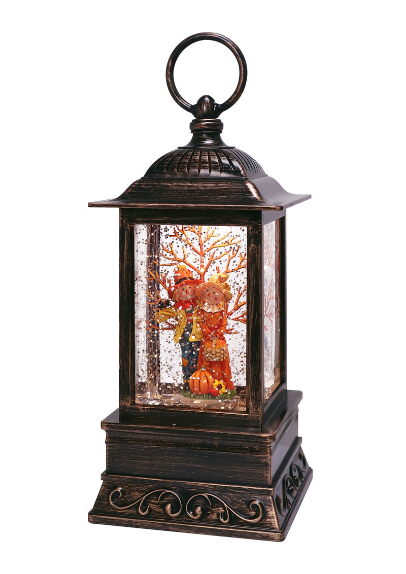 Fall Scarecrow Couple - Glitter Lantern 10.5"