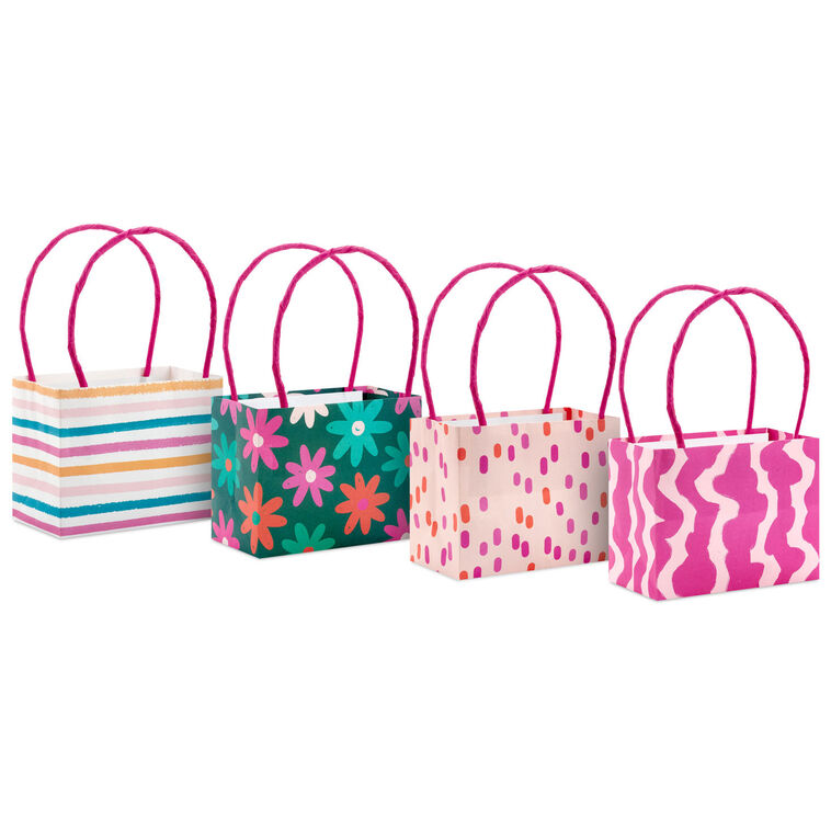 4" Patterned Pink Mini Horizontal Gift Bag Bundle