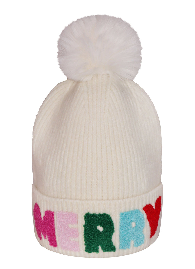 Festive Flair Merry Chenille Letter Beanie