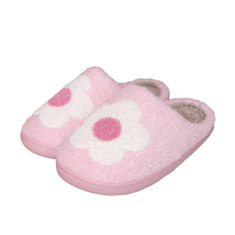 Pink Daisy Delight Teddy Fleece Sole Slippers