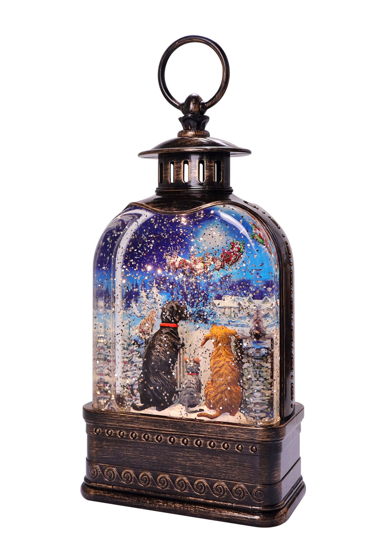 North Pole Paws Dome Sub. Glitter Lantern 10.75"