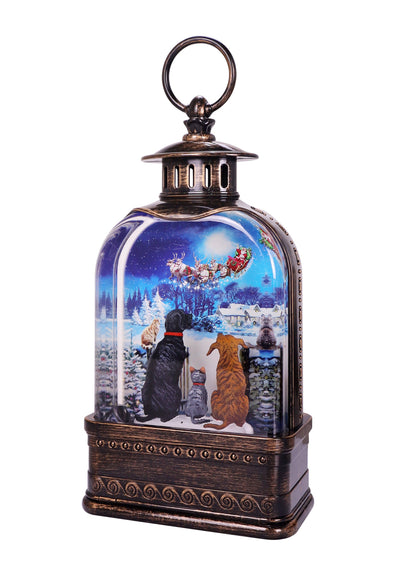 North Pole Paws Dome Sub. Glitter Lantern 10.75"