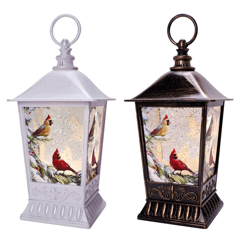 Snowy Pines Cardinal Glitter Lantern 11"