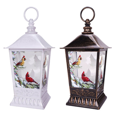 Snowy Pines Cardinal Glitter Lantern 11"