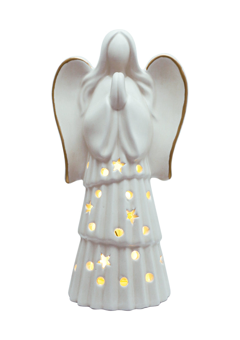 LED Ivory & Gold Ceramic Angel 8"