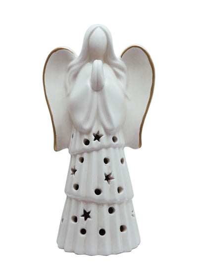 LED Ivory & Gold Ceramic Angel 8"