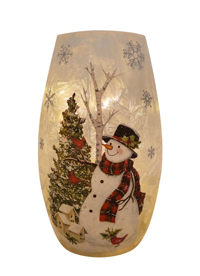 Snowy Frost Songbird LED Glass Vase  3.25" x 7.25"