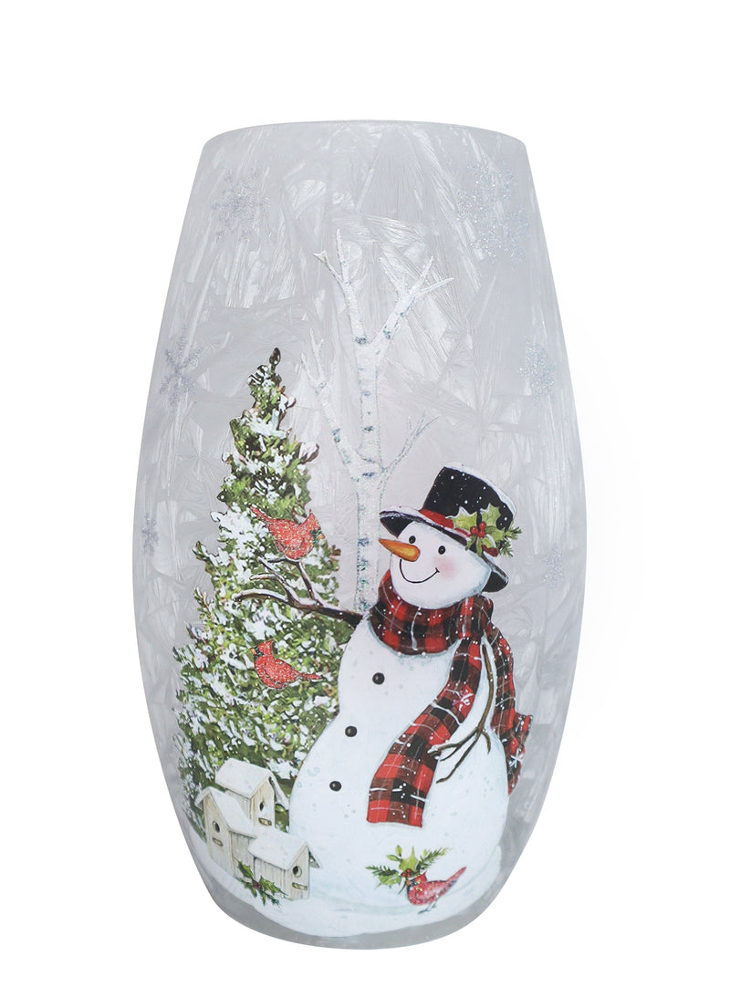 Snowy Frost Songbird LED Glass Vase  3.25" x 7.25"