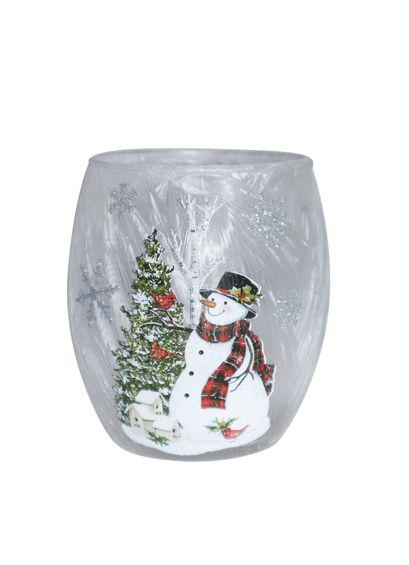 Snowy Frost Songbird LED Glass Vase 3" x 3"