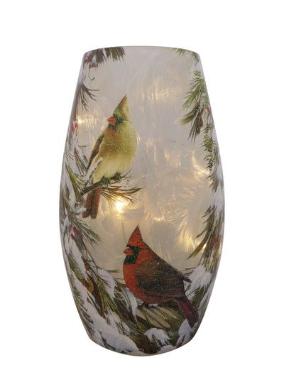 Evergreen Cardinal Pair LED Glass Vase 3.25"x7.25"