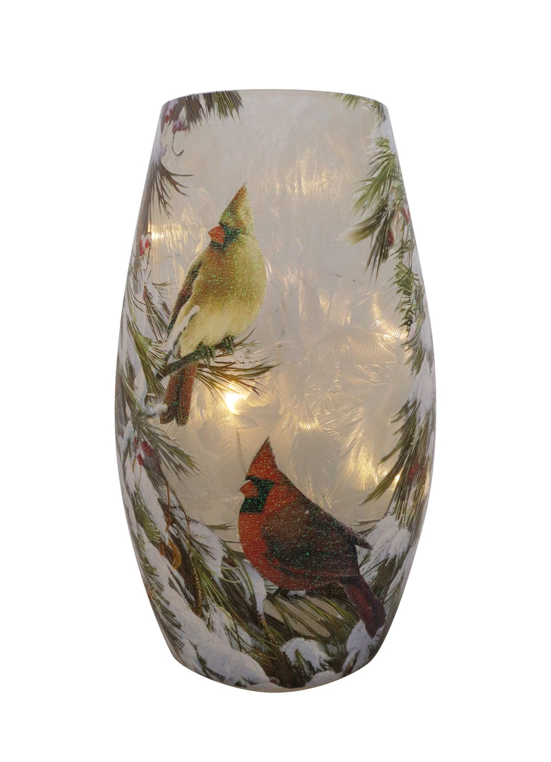 Evergreen Cardinal Pair LED Glass Vase 3.25"x7.25"