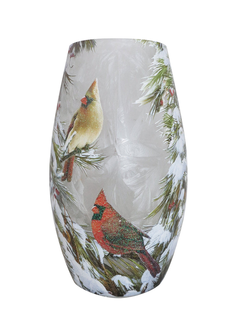 Evergreen Cardinal Pair LED Glass Vase 3.25"x7.25"