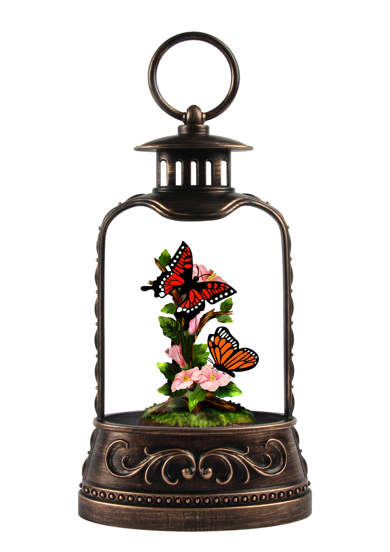 Monarch Butterflies & Blooms Glitter Lantern 9.625"