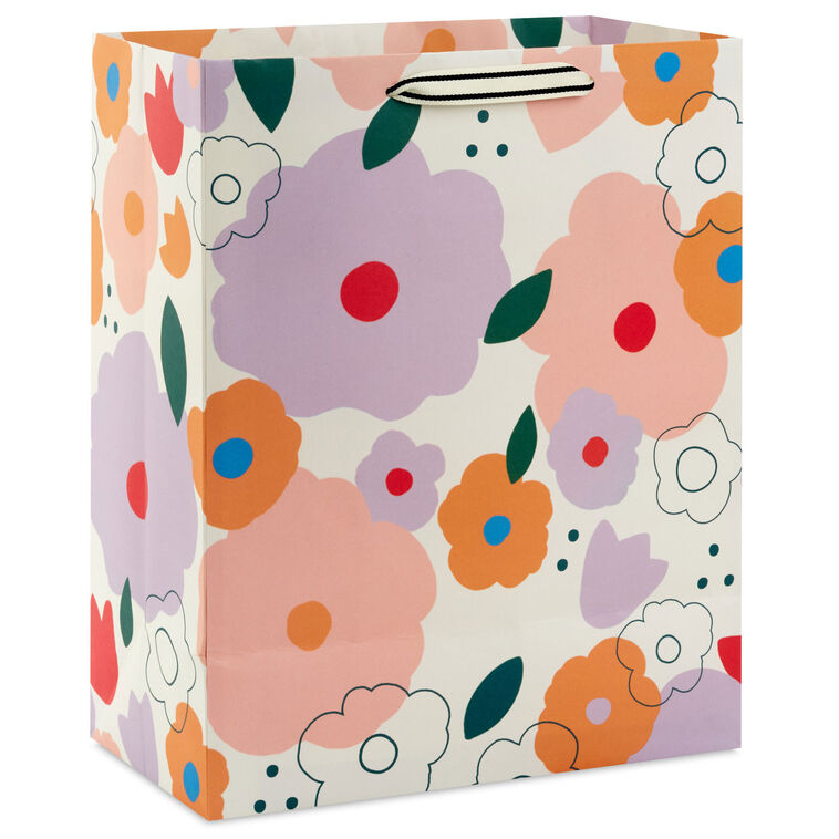 13" Mod Floral on White Large Birthday Gift Bag