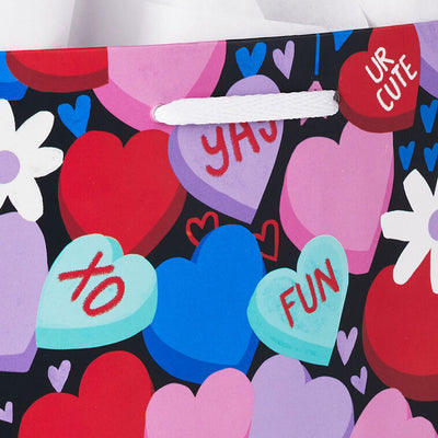 6.5" Colorful Candy Hearts Small Valentine's Day Gift Bag With Tissue Paper