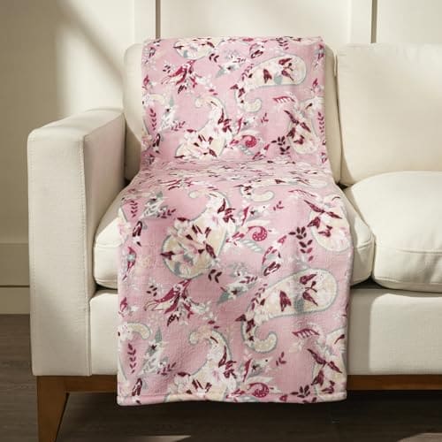 Plush Throw Blanket - Botanical Paisley Pink