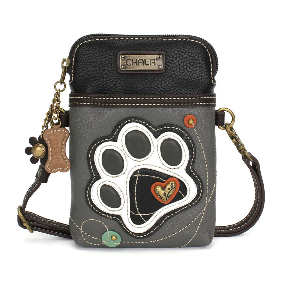 Cell Phone Crossbody- Gray Paw Print