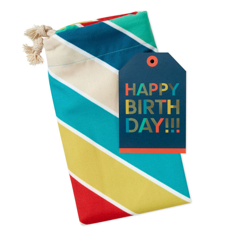 28" Bold Diagonal Stripes Birthday Canvas Gift Sack With Gift Tag