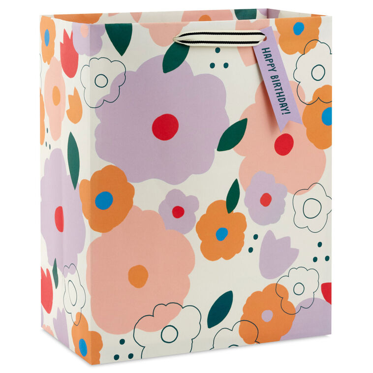 13" Mod Floral on White Large Birthday Gift Bag