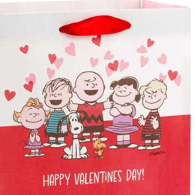 9.6" Peanuts® Gang on Red and White Medium Valentine's Day Gift Bag