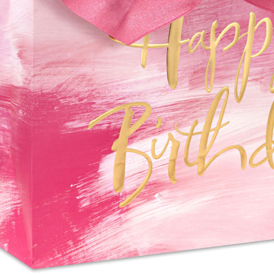 7.7" Pink Watercolor Medium Horizontal Birthday Gift Bag