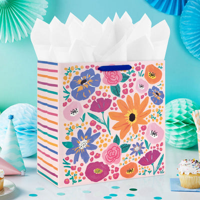 15" Pink Garden Floral Extra-Deep Gift Bag