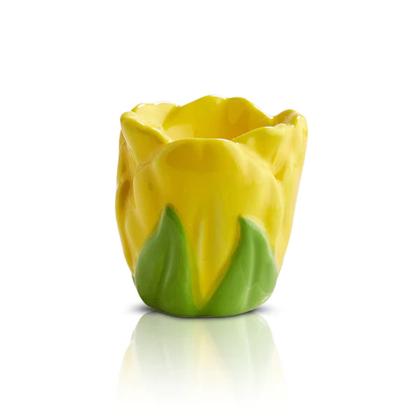 Yellow flower with green stem on a white background