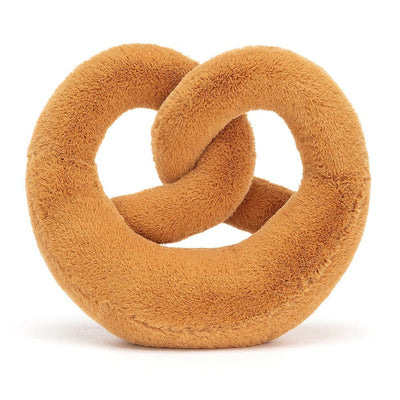 Brown plush pretzel with smiley face