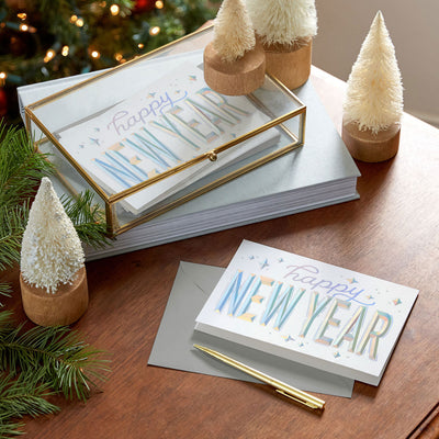 Silver Diamonds Boxed New Year Cards, Pack of 16