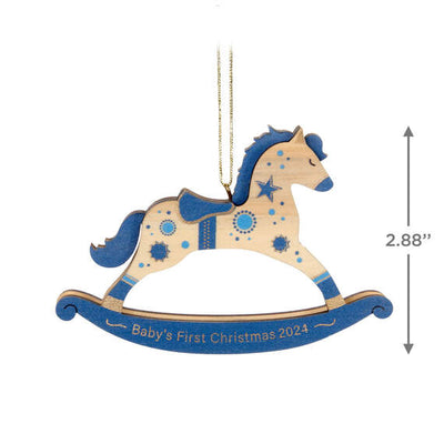 Baby Boy's First Christmas Rocking Horse 2024 Wood Ornament