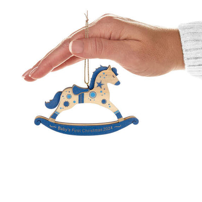 Baby Boy's First Christmas Rocking Horse 2024 Wood Ornament