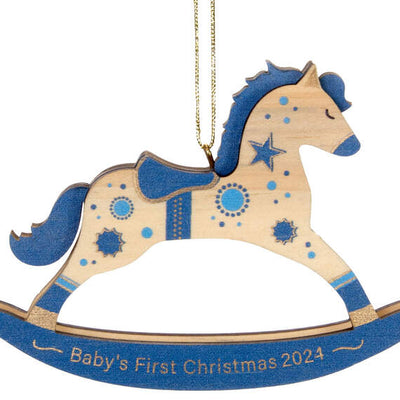 Baby Boy's First Christmas Rocking Horse 2024 Wood Ornament