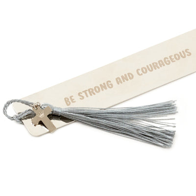 Be Strong and Courageous Metal Bookmark With Cross Charm