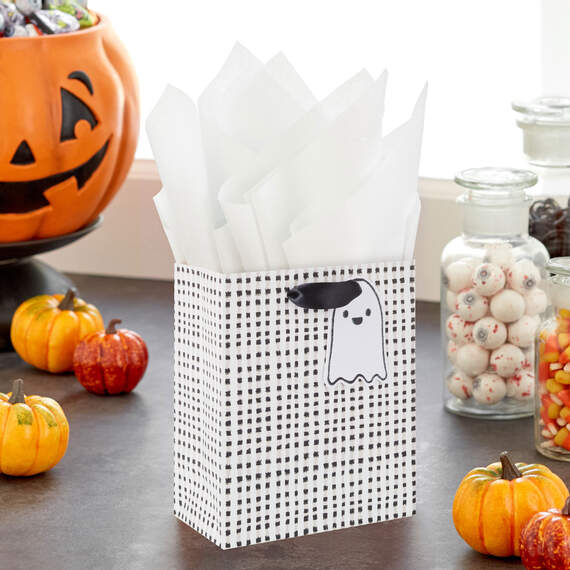 Black and White Gingham Small Halloween Gift Bag 6.5"