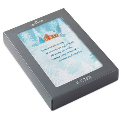 Snowy Cabin on a Frozen Pond Boxed Christmas Cards, Pack of 16