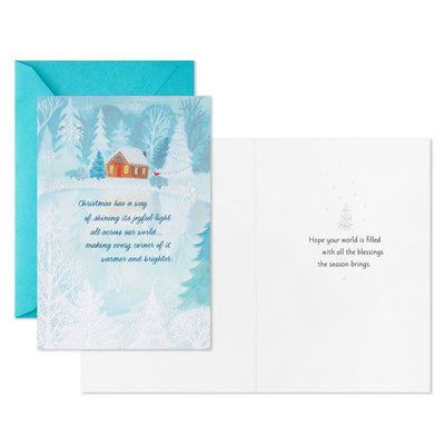 Snowy Cabin on a Frozen Pond Boxed Christmas Cards, Pack of 16