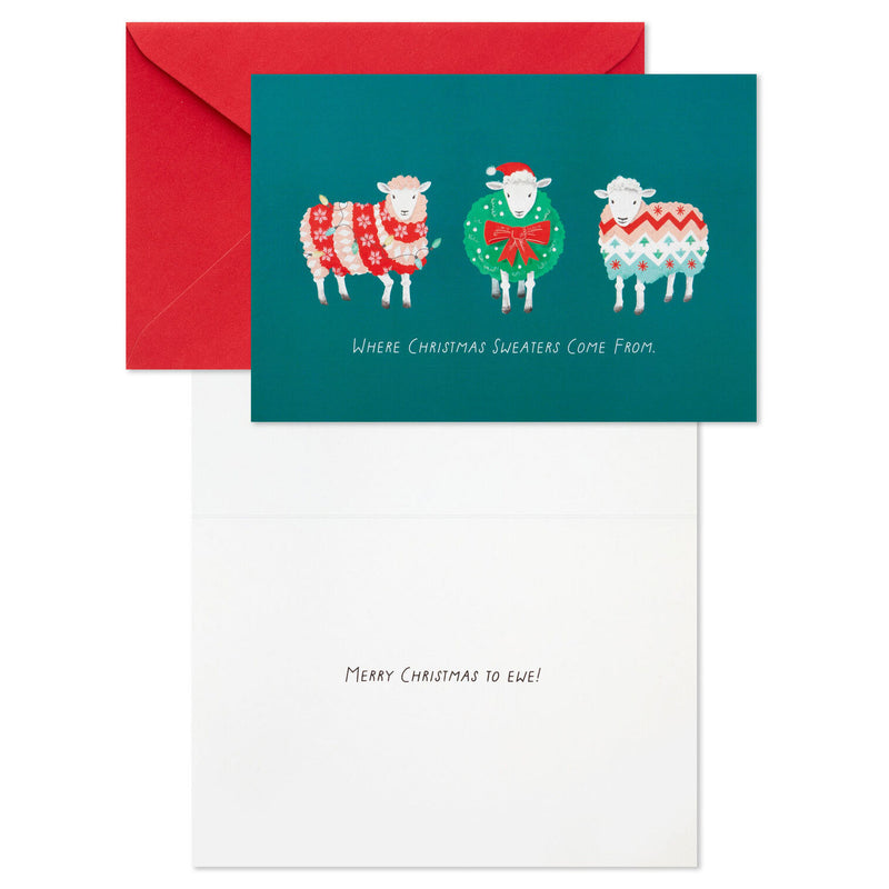 Merry Wishes to Ewe Funny Boxed Christmas Cards, Pack of 16