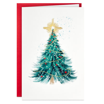 Elegant Evergreen With Star Packaged Christmas Cards, Set of 5