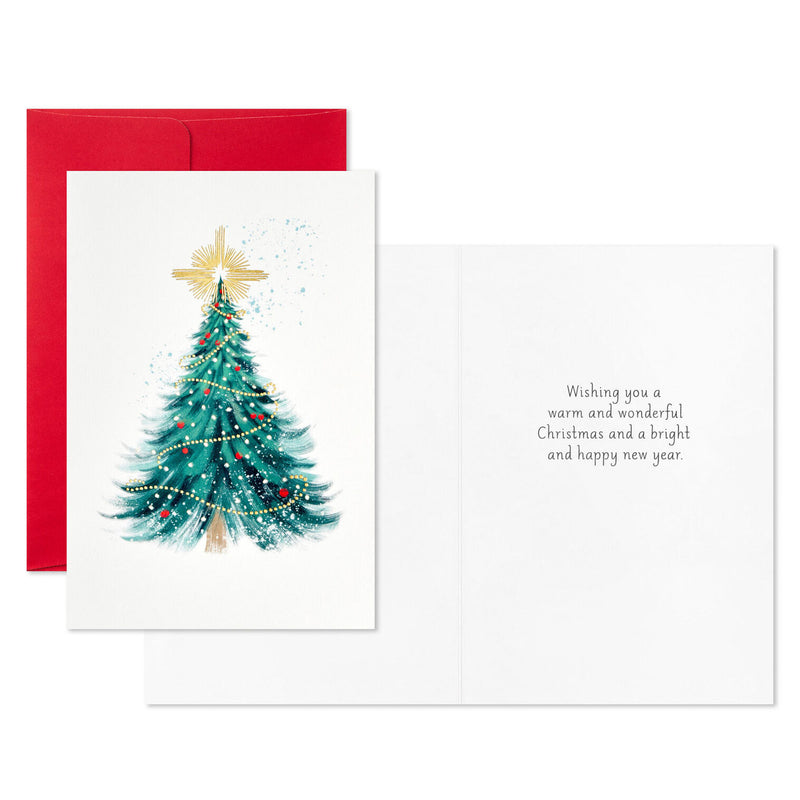 Elegant Evergreen With Star Packaged Christmas Cards, Set of 5