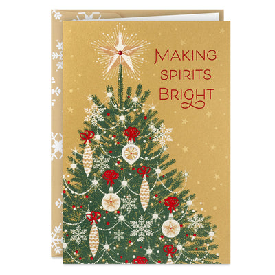 Christmas Tree on Gold Boxed Christmas Cards, Pack of 16