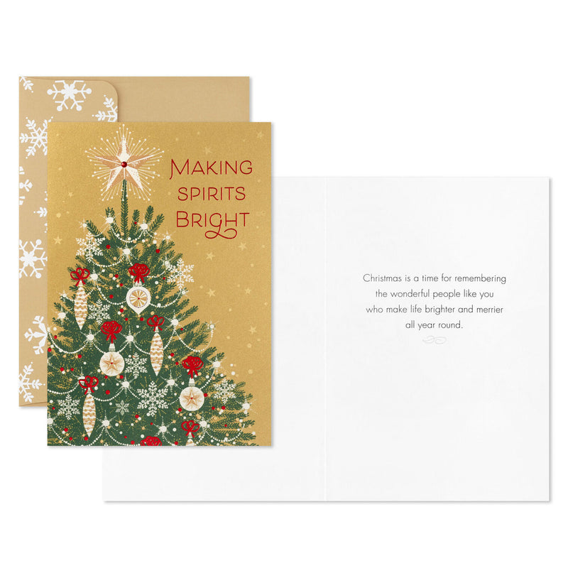 Christmas Tree on Gold Boxed Christmas Cards, Pack of 16