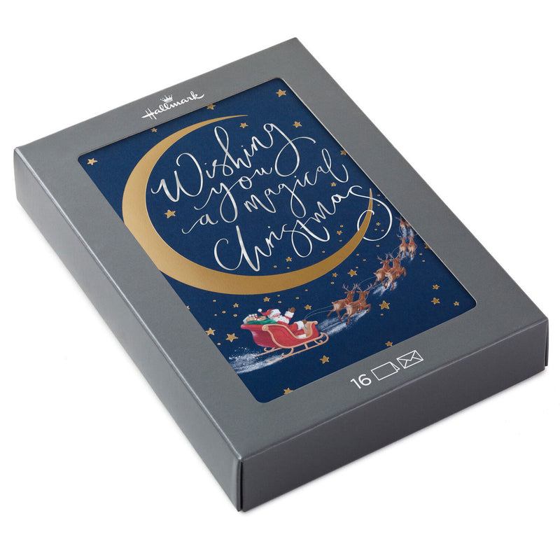 Santa and Crescent Moon Boxed Christmas Cards, Pack of 16