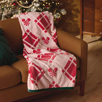 Disney Mickey Mouse Ears Peppermint Plaid Throw Blanket, 50x60